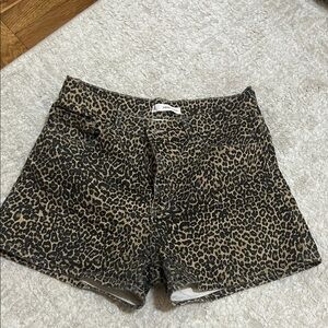 Mango Leopard Print Jean Shorts